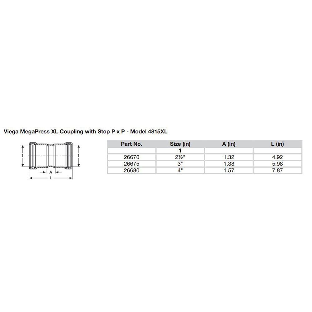 Viega MegaPress 4 Carbon Steel Coupling wStop wFMK Double Press Connection  Smart Connect Technology 26680