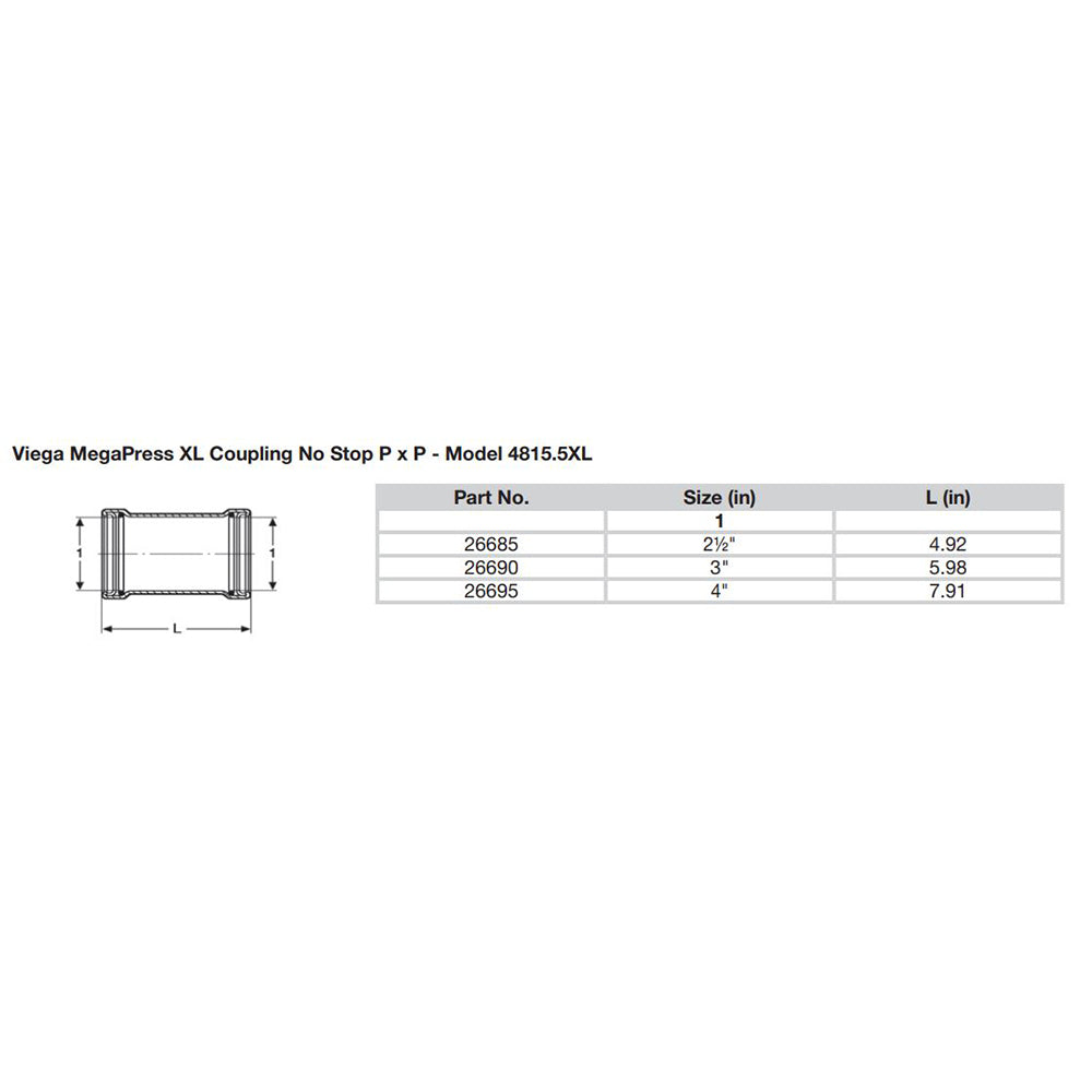 Viega MegaPress 4 Carbon Steel Coupling wo Stop wFMK  Double Press Connection  Smart Connect Technology 26695