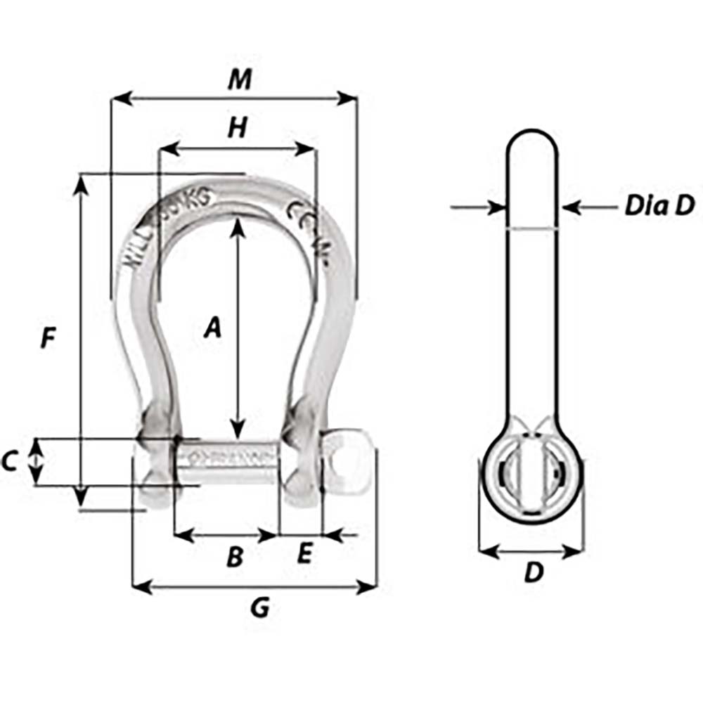 Wichard SelfLocking Bow Shackle  Diameter 8mm  516 01244