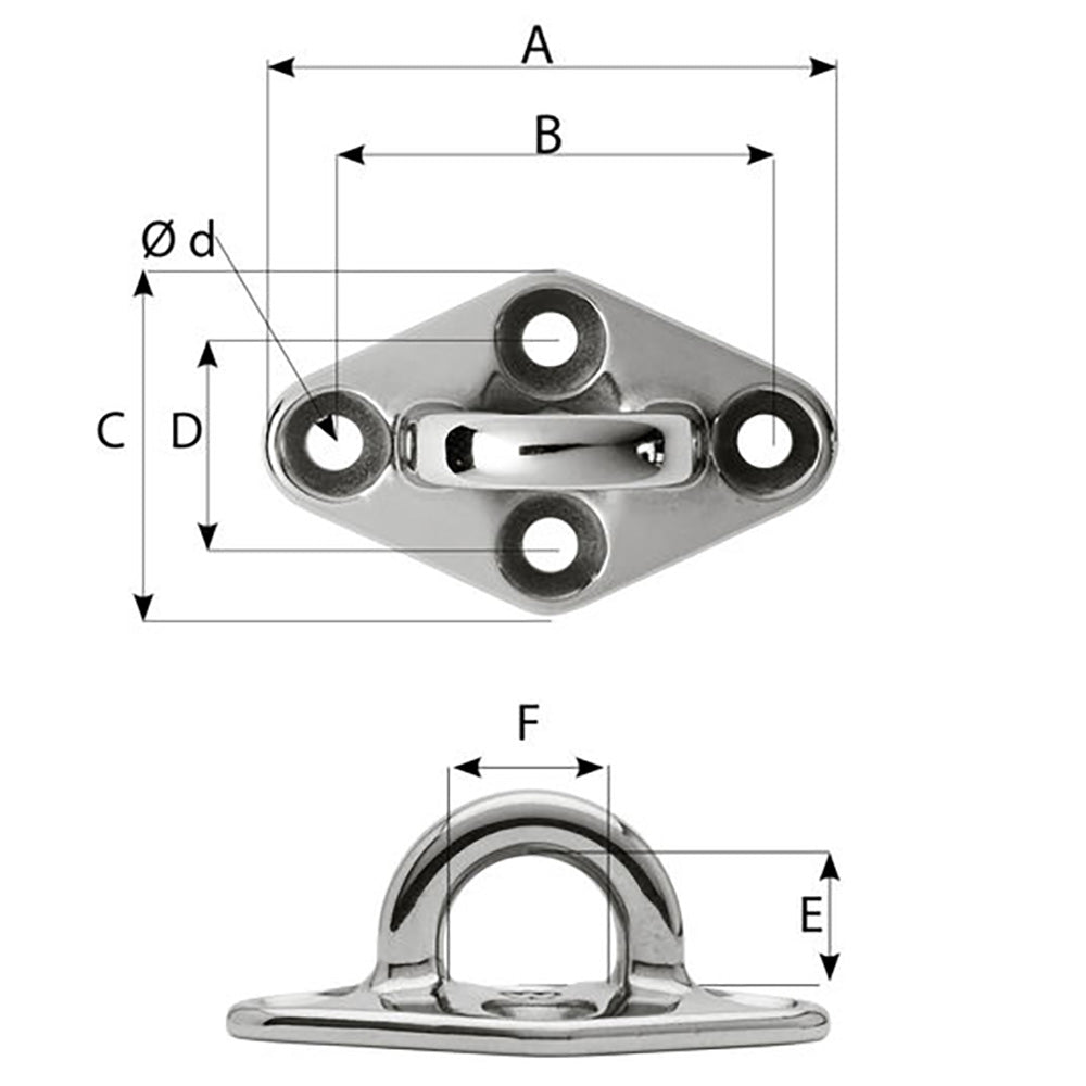 Wichard Diamond Pad Eye  Round  79mm Length 3764  M6 Screw 6645